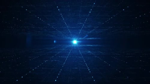 Futuristic Blue Digital Data Grid Tunnel Background Loop