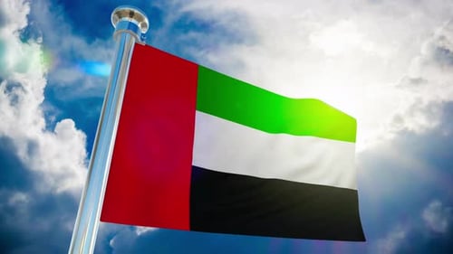 United Arab Emirates Flag Waving in Realistic Sky Loop
