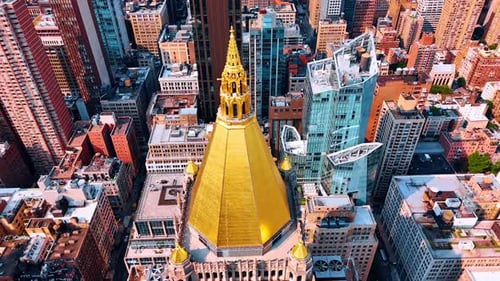 Aerial View of Cityscape with Golden Roof Building
