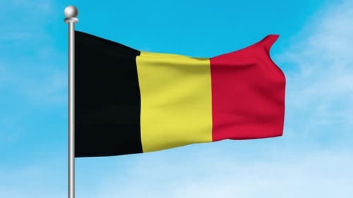 Realistic Belgium Flag Waving Animation on Blue Sky