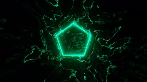 Turquoise And Pink And Yellow Pentagon Liquid Effect Background Loop Animation With Rotation In 4K