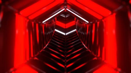 Rot und Weiß fliegen durch den Neon Sci Fi Infinite Tunnel-Hintergrund VJ Loop in 4K