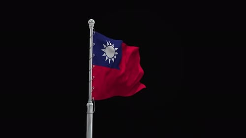 Animated Flag of Taiwan Waving on a Pole