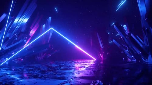 Abstract neon light show with geometric shapes and futuristic look