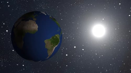 Animation des Planeten Erde vom Weltraum aus gesehen, Asteroiden, Wolke und Kosmos, 2666