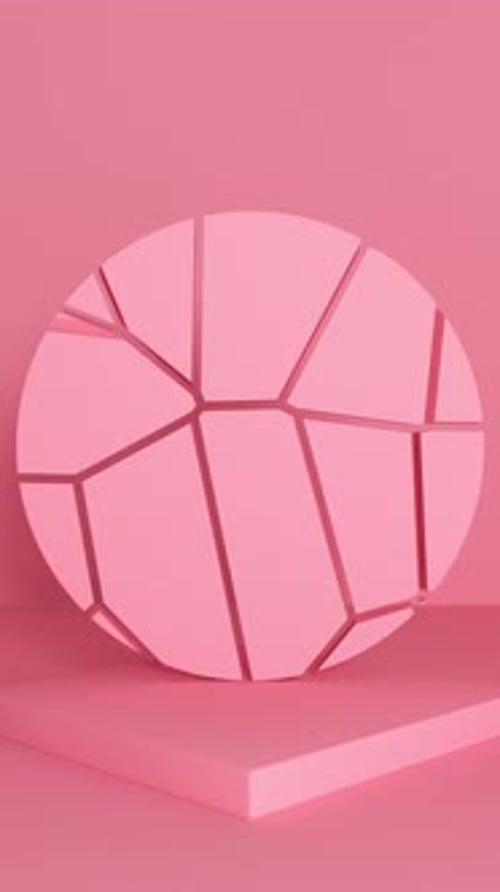 Abstract Pink Square Podium with Round Cracked Back Composition Zoom Out Animation Clean 3D Room for