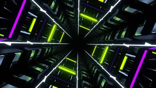 Purple And Green And White Neon Glow Mirrored Tunnel Background Vj Loop In 4K