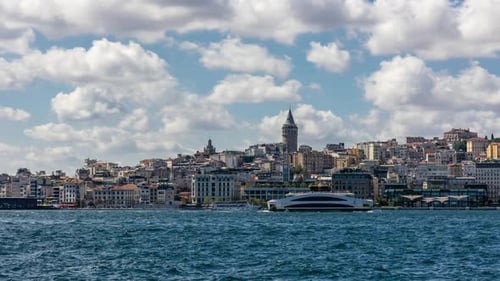 cityscape view of istanbul in turkey. Galatian tower. ferries and boats sail along the Bosphorus