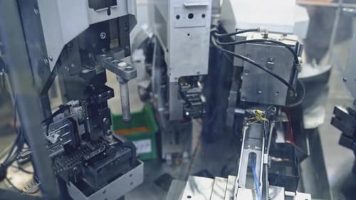 Modern machine at workshop. Shop assembly of electronic components