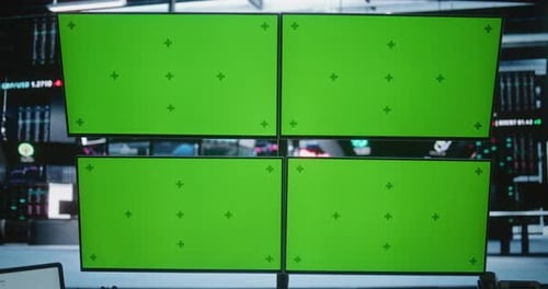 Multi Monitor Trading Station With Green Screens For Custom Data Integration