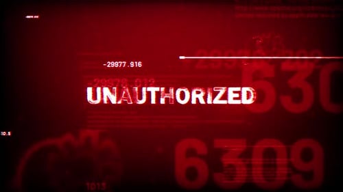 Glitchy Unauthorized Text Reveal with Digital Data Overlay