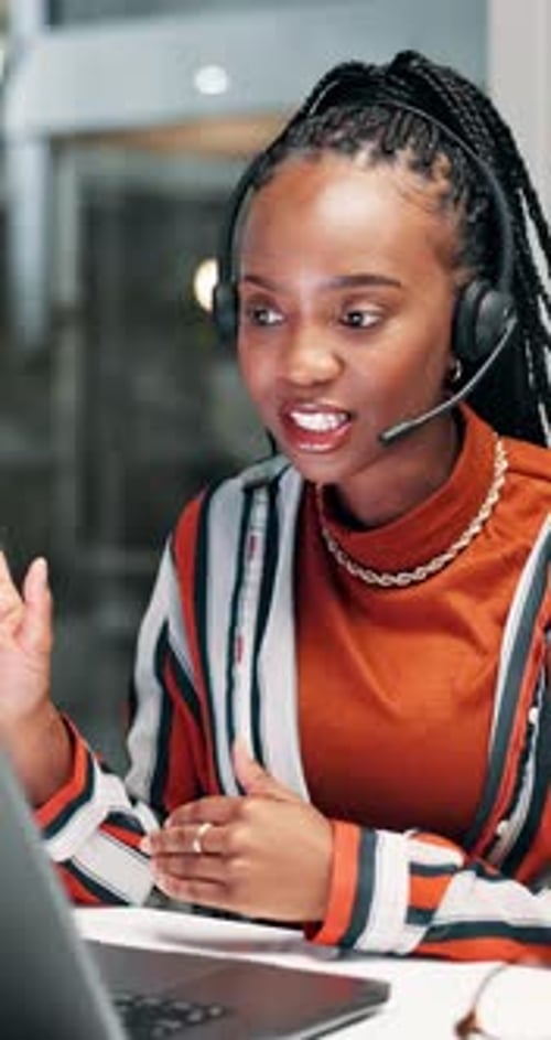 Online meeting, consulting and black woman in office for proposal, advice