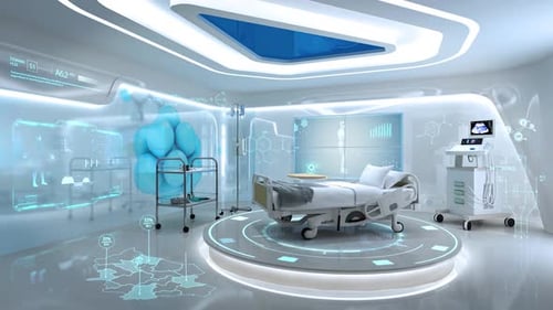 Futuristic Hospital Room with Advanced Medical Data Interface