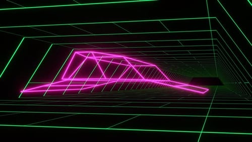 Animation de tunnel rétro des années 1980 avec des néons à ondes synthétiques à ondes synthétiques à boucle transparente en forme de silhouette de vaisseau