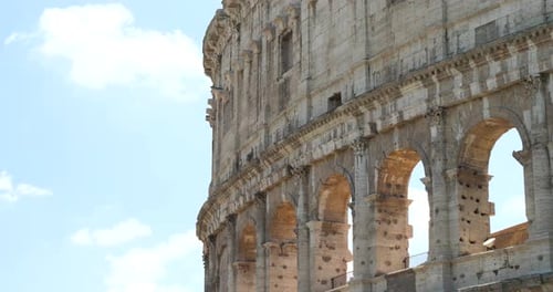 Closeup of the exterior wall of Colosseum in Rome, Italy.