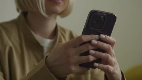 Modern Smartphone Usage Woman Typing on Smart Phone