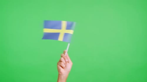 Waving the Flag of Sweden on Green Screen
