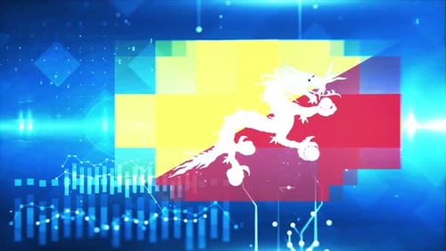 Bhutan Flag On Economy Background And Graph