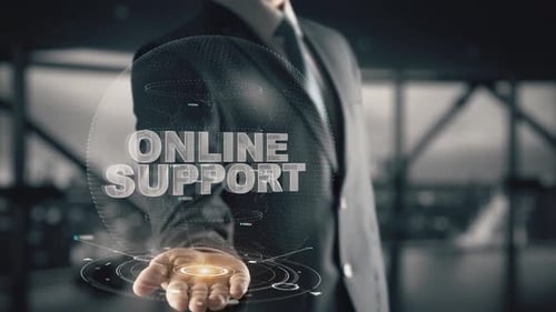 Online Support with Hologram Businessman Concept