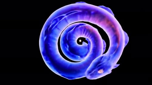 Criatura espiral púrpura vibrante sobre fondo negro