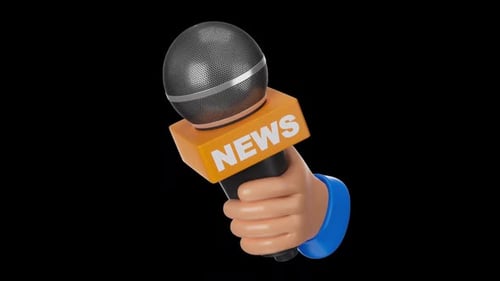 Animated 3D Hand Holding News Microphone