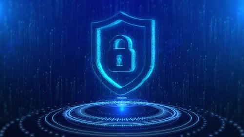 Shield Cyber Security Text Cyberspace Future Digital Technology Hologram Concept