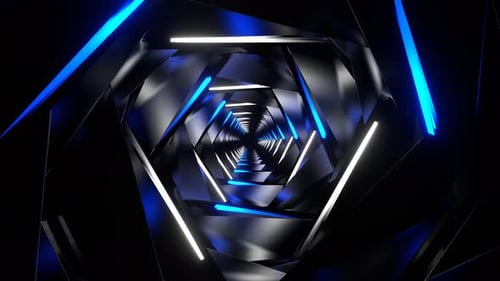 Blue And White Moving Neon Dark Tunnel Background Vj Loop In 4K