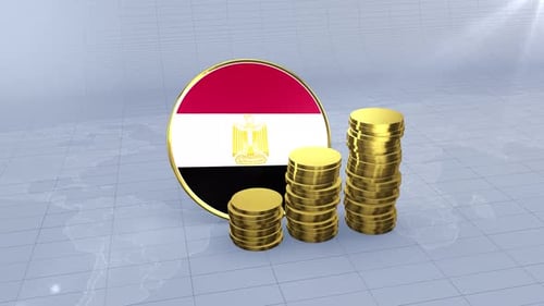 Egypt Flag With Plain Gold Coins Tower