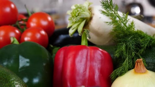 Fresh Assortment of Colorful Vegetables in Kitchen