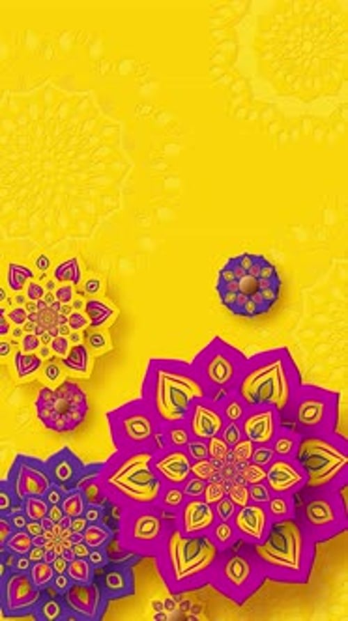 Rotating Indian Rangoli or Mandala for Diwali festival of lights.