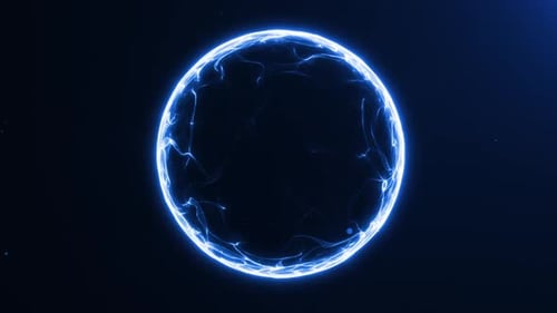 Seamless loop of a glowing blue digital plasma orb with smooth neon energy waves