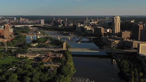 American city skyline - Summer aerial in Minneapolis Minnesota