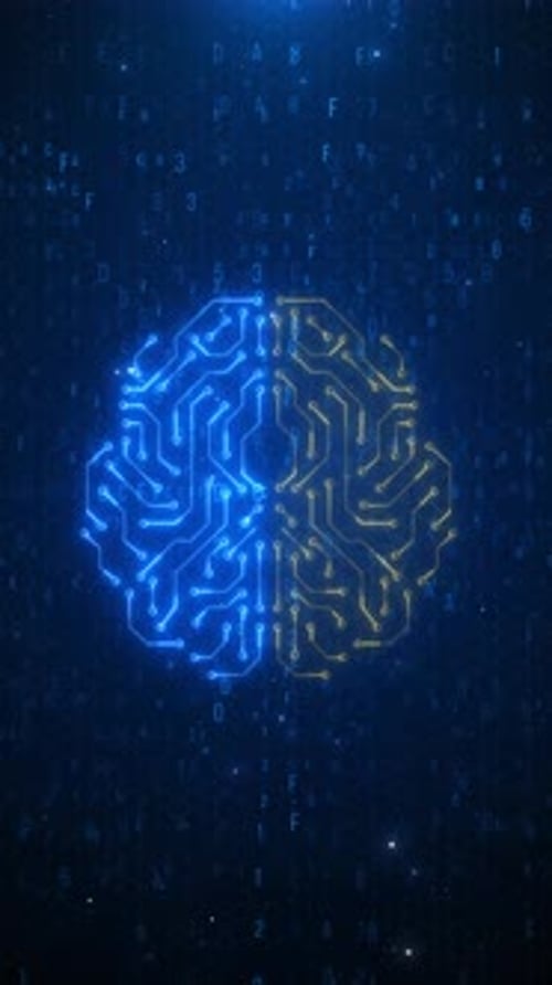 Futuristischer KI-Chip, künstliche Intelligenz und neuronale Computersysteme. Große Datenübertragungs-Backg