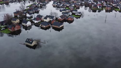 Flooded Neighborhood After Natural Disaster Aerial View