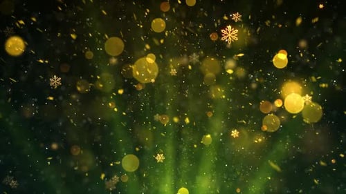 Golden Particles and Snowflakes Bokeh Festive Holiday Background