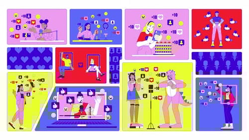 Social media influence and online engagement bento grid animation