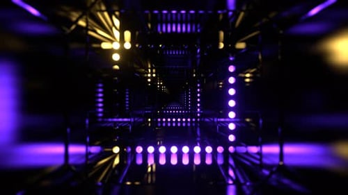 Gelbes und lila Cyberportal mit Neon-Hintergrund entlang der Punkte VJ Loop in 4K