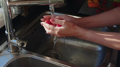 Washing Fresh Vegetables for Salad