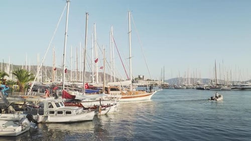 Scenic view of yachts moored in Milta Bodrum Marina, Turkey