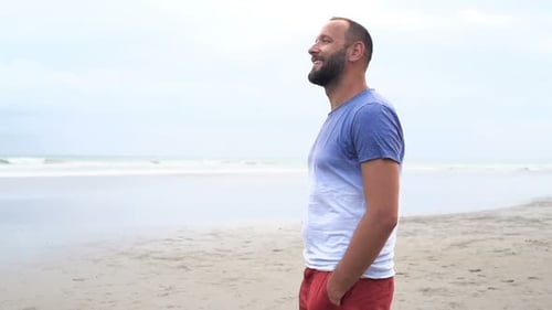 Happy Young Man Beach Relaxation