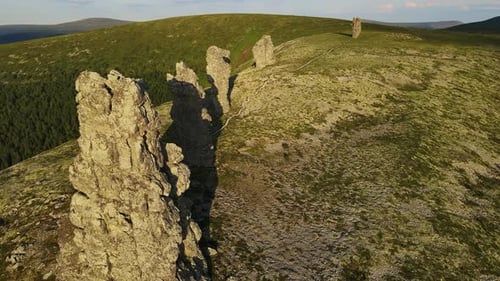 Aerial Weathered Stone Pillars on the Manpupuner Plateau