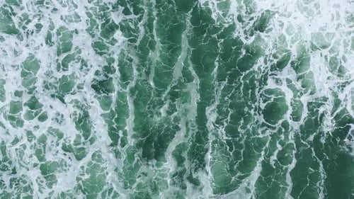 Powerful Sea Waves Foaming Drone Top View Stormy Grey Water Making White Foam
