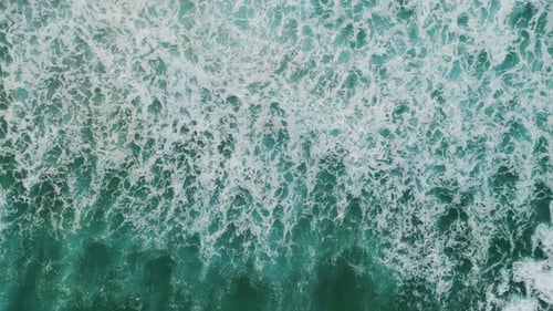 Foaming Turquoise Ocean Water Splashing in Super . Aerial View Beautiful