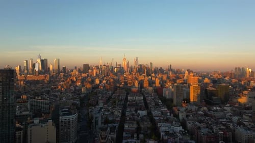 Bird's Eye View of Warm Sunlight Enveloping New York City's Buildings of Midtown Manhattan Painting