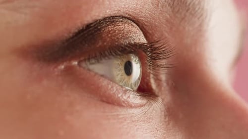 Maquillage de fard à paupières sur la paupière supérieure La maquilleuse en gros plan applique un fard à paupières brillant avec un