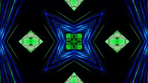 Fond abstrait bleu avec motif d'étoiles au centre. Boucle Kaleidoscope VJ