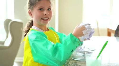 Girl Plays With Fluffy Homemade Slime