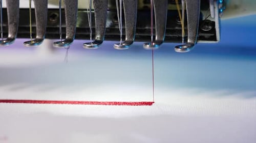 Automatic sewing cloth machine. Textile industrial fabric machine.