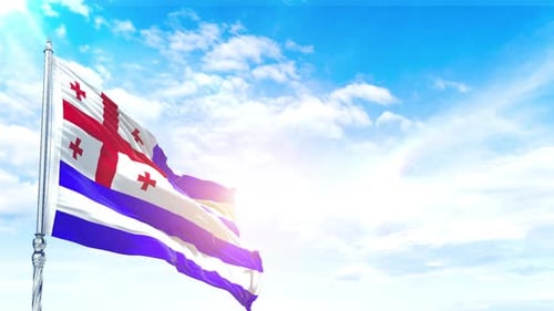 Adjara Flag Waving Against Bright Blue Sky