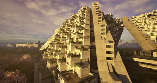 Unique Architectural Design in a Modern Urban Landscape at Sunset
